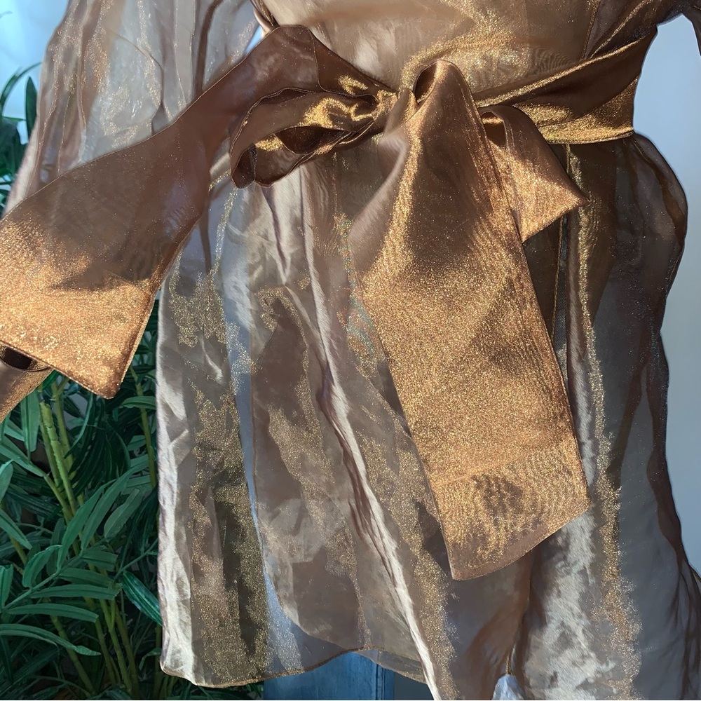 Vintage Metallic Bronze Wrap Blouse - Picture 3 of 16